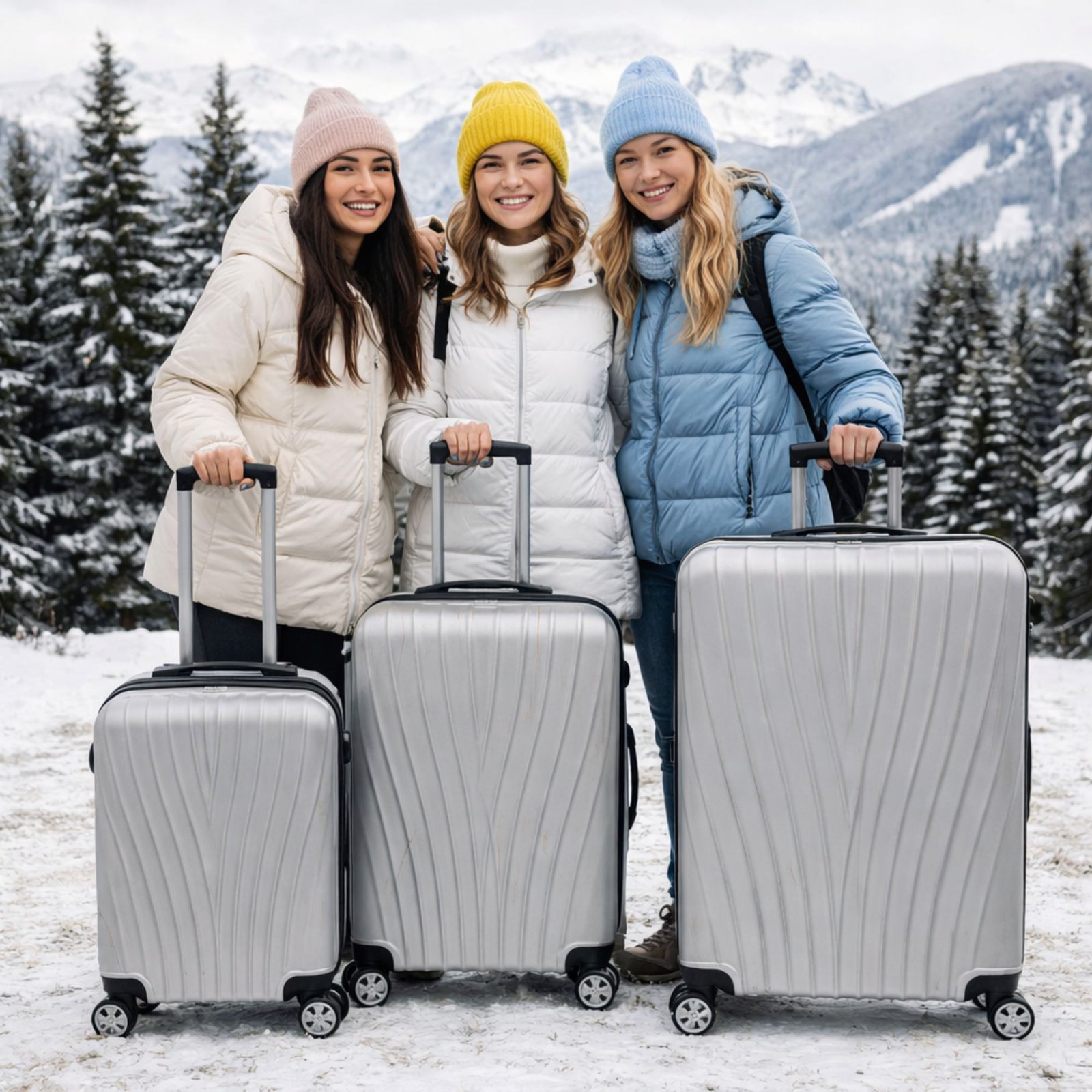 set 3 valises rigides argente